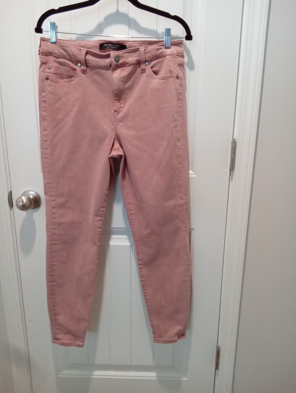 Liverpool Size 12 The Ankle Skinny Denim Blue Jeans in Dusty Pink
